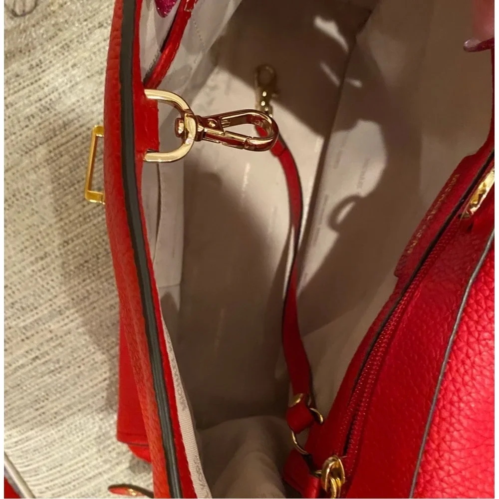 Michael Kors Bristol Bright Red Leather Satchel Studded Crossbody‎ Bag